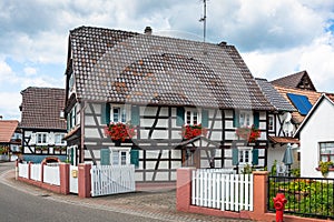 Traditional half-timbered houses in a streets of Seebach