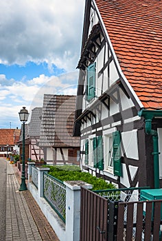 Traditional half-timbered houses in a streets of Seebach