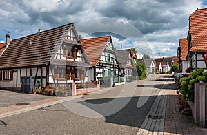 Traditional half-timbered houses in a streets of Seebach