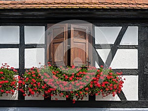 Traditional half-timbered houses in a streets of Seebach