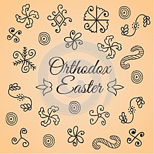 Traditional hand drawn simple folk ornament. Doodle set. Design for shrink egg wrap. Card for Ortodox Easter.