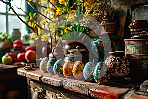 Traditional hand-painting of Easter eggs to celebrate the festive season.
