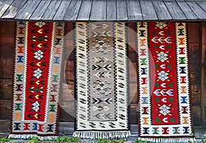 Traditional handmade rugs from Bucovina with different colors an