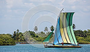 Traditional handmade sail boat in the amazon of Brazil.