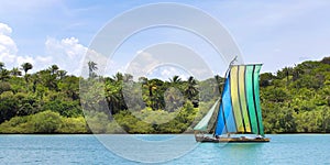 Traditional handmade sail boat in the amazon of Brazil.