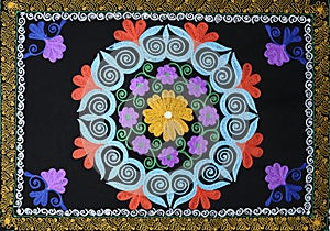 Traditional handmade Tajik colorful embroidery suzani, carpet