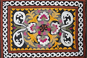 Traditional handmade Tajik colorful embroidery suzani, carpet