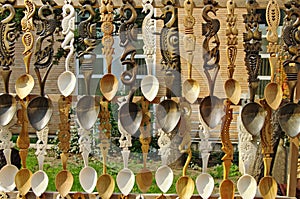 Traditional handmade wooden spoons, specific from Romania