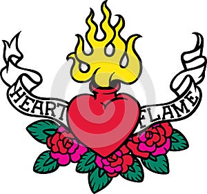 Traditional heart flame tribal tatto style ink vector download