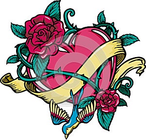 Traditional heart roses snake tribal tatto style ink vector download