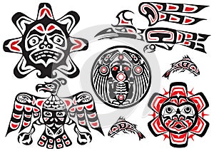 Traditional Heida Indians tattoo flash set.
