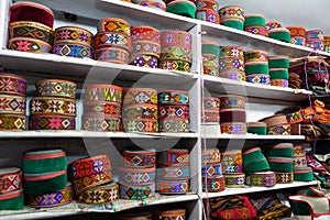 Traditional Himachali caps, Manali, Himachal Pradesh, India photo