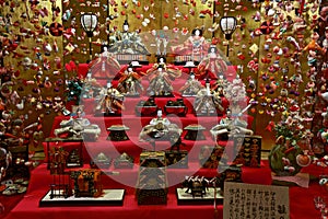 Traditional hina doll decorated in March in Japan.
