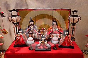 Traditional hina doll decorated in March in Japan.