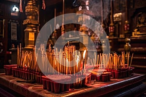 traditional hindu temple with burning incense and flickering candles
