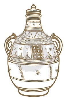 Traditional historic Algerian berber handmade ceramic jug - Out line