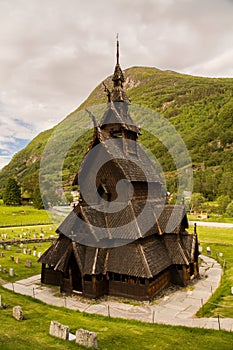 Traditional historic Borgund stave church, Fjordane, Norway