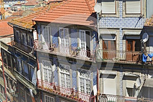 Traditional historic facade in Porto blue tiles