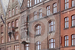 Traditional historic norwegian buildings facades in Bergen.