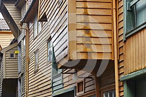 Traditional historic norwegian buildings facades in Bergen. Norw