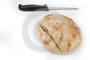 Traditional home bake bread lepinja on a white