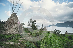 Traditional home of small peoples of North Vietnam, living in the mountains near the city of Sapa. Historical reconstruction.