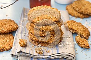 Traditional homemade Anzac biscuits with oats and coconut