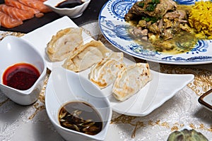 Traditional homemade chicken and vegtables gyozas photo