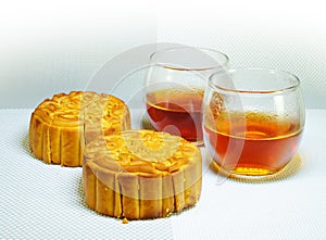 Traditional homemade moon cakes services with fresh tea