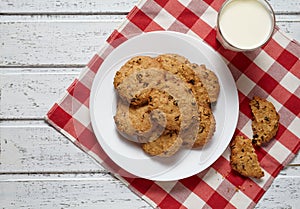 Traditional homemade oatmeal cookies with raisins healthy sweet dessert snack
