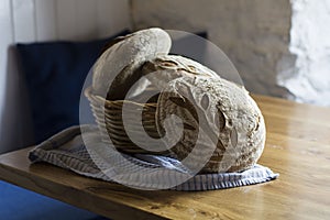 Traditional homemade Sourdough bread in the basket