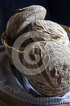 Traditional homemade Sourdough bread in the basket