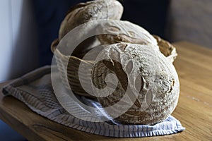 Traditional homemade Sourdough bread in the basket