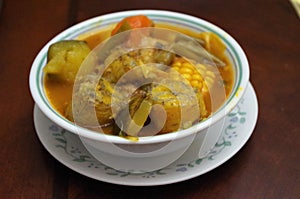 Traditional Honduras soup of cow stomach sopa de mondongo photo
