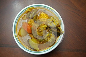 Traditional Honduras soup of cow stomach sopa de mondongo photo