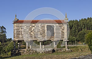 Traditional horreo (typical granary), a popular construction in the countryside of Galicia in Spain.