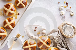 Traditional hot cross buns. Sweet Easter pastry concept