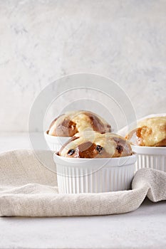 Traditional hot cross buns. Sweet raisin bread for Easter