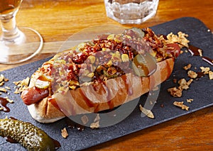 Traditional hot dog with smoked sausage