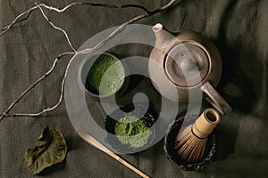 Traditional hot green tea matcha in ceramic cup