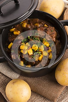 Traditional hot pot stew with meat and vegetables