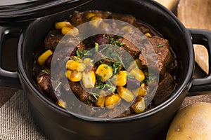 Traditional hot pot stew with meat and vegetables