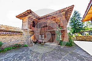 Traditional house made of pure wood in the Balkan village of Zheravna in Bulgaria