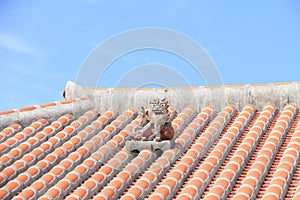 Traditional House in Okinawa with Shisa on the Roof