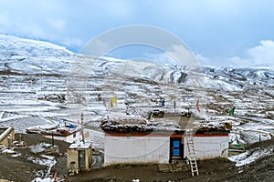 A Traditional House - Snow Covered Landscape in Langza Village, Spiti Valley, Himachal Pradesh