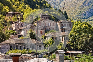 Traditional house and village in the mountain in Greece in the Zagoria region. National park of Pindus mountain