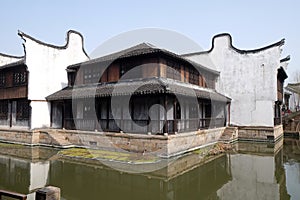 Traditional houses along the Grand Canal, ancient town of Yuehe in Jiaxing, China