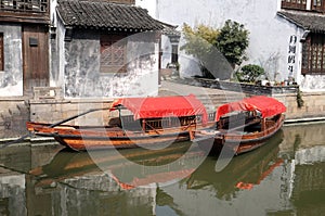 Traditional houses along the Grand Canal, ancient town of Yuehe in Jiaxing, China