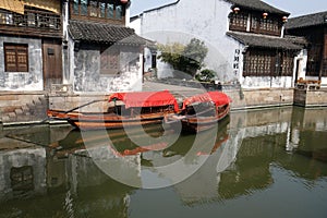 Traditional houses along the Grand Canal, ancient town of Yuehe in Jiaxing, China