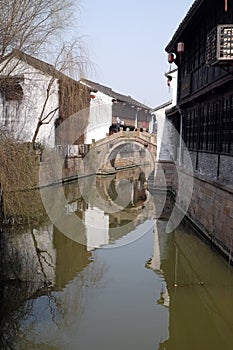 Traditional houses along the Grand Canal, ancient town of Yuehe in Jiaxing, China